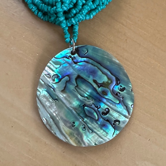 Turquoise Beaded Necklace with Abalone Pendant - Picture 2 of 2